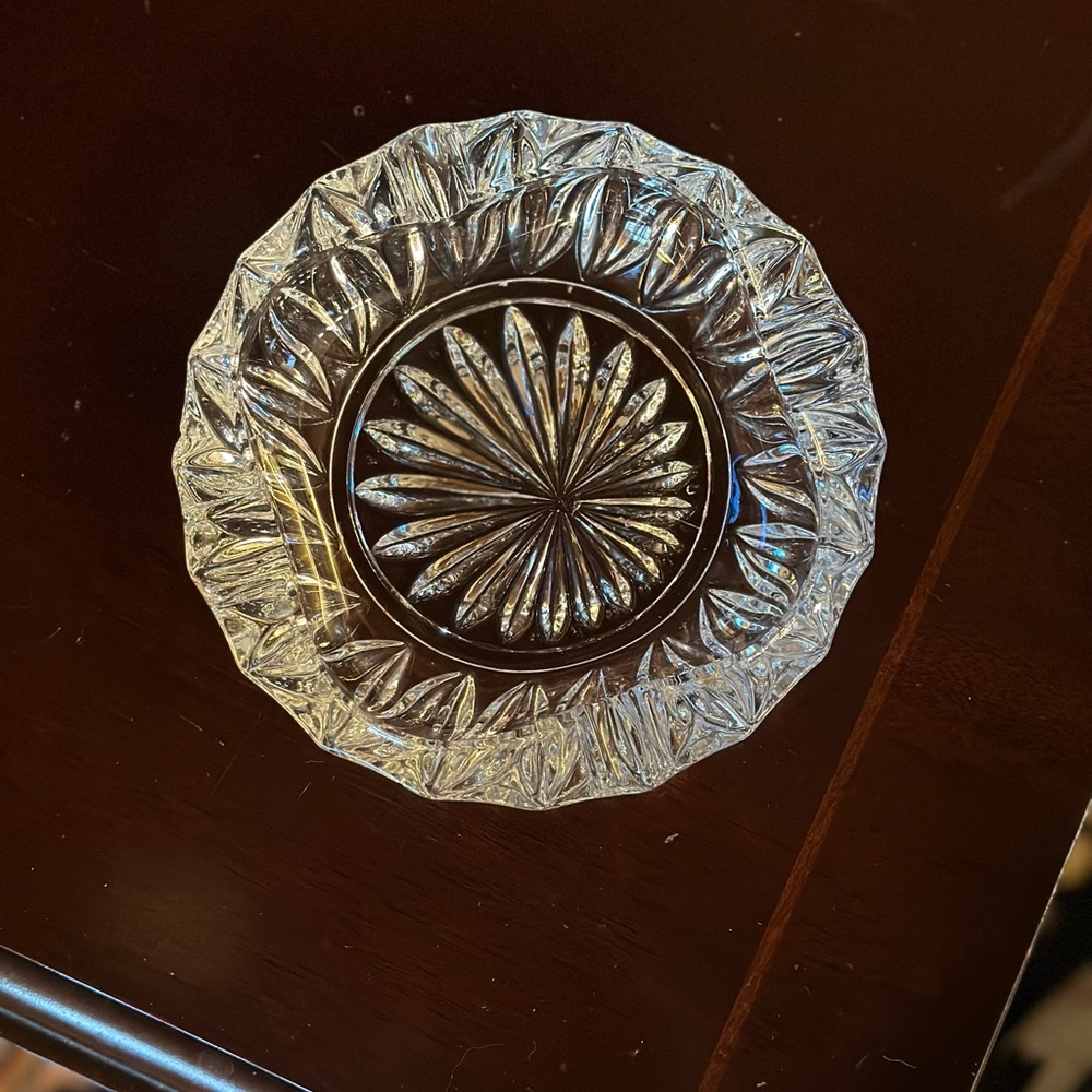 Vintage Heavy Italian Cut Crystal Ashtray Mid-Century Modern